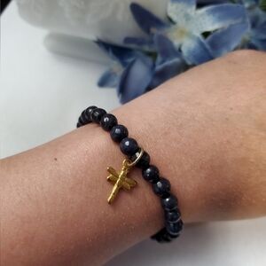 Cfc Stretch Beaded Bracelet with Goldtone Dragon Fly